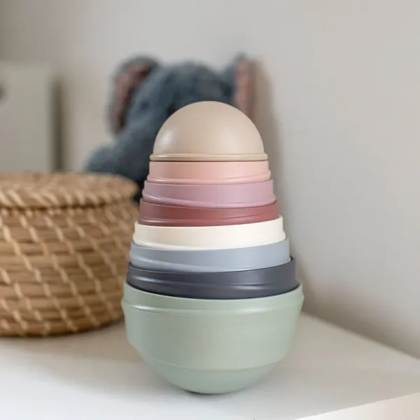 BIBS Wobbly Tower skladacia veža Pastel Rainbow 6 m+ 8 ks