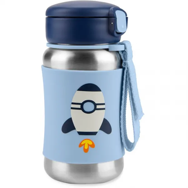 SKIP HOP - Spark Style Fľaša so slamkou na vodu nerez Raketa 12m+