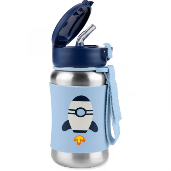 SKIP HOP - Spark Style Fľaša so slamkou na vodu nerez Raketa 12m+