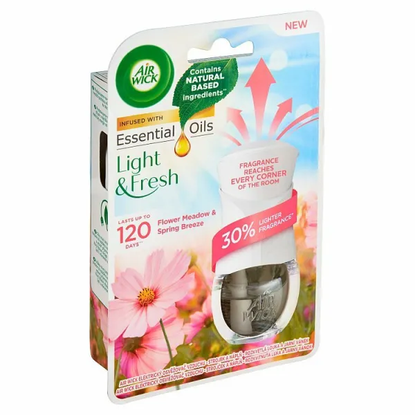 Air Wick Essential Oils Osviežovač vzduchu strojček a náplň rozkvitnutá lúka a jarný vánok 19 ml