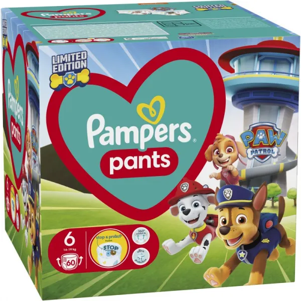 Pampers Pants Labková Patrola plienkové nohavičky veľkosť 6 60 ks 14-19 kg