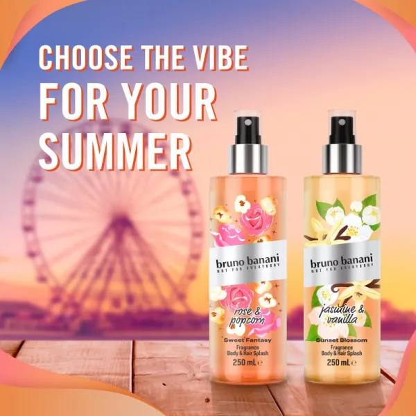 Bruno Banani Sweet Fantasy Rose & Popcorn parfémovaný telový sprej na telo a vlasy pre ženy 250 ml