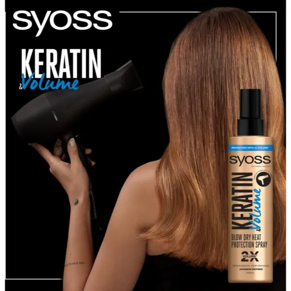Syoss Keratin & Volume Blow Dry sprej pre tepelnú ochranu 200 ml