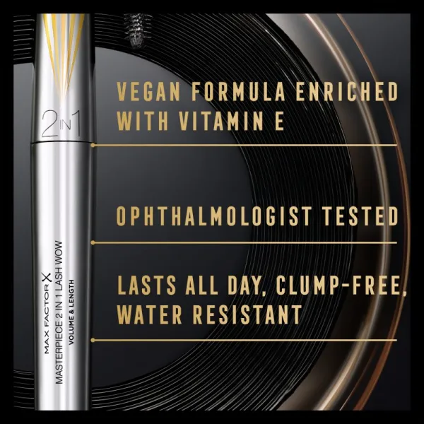Max Factor Masterpiece Lash Wow riasenka pre predĺženie, natočenie a objem s kefkou 2 v 1 odtieň Black 7 ml