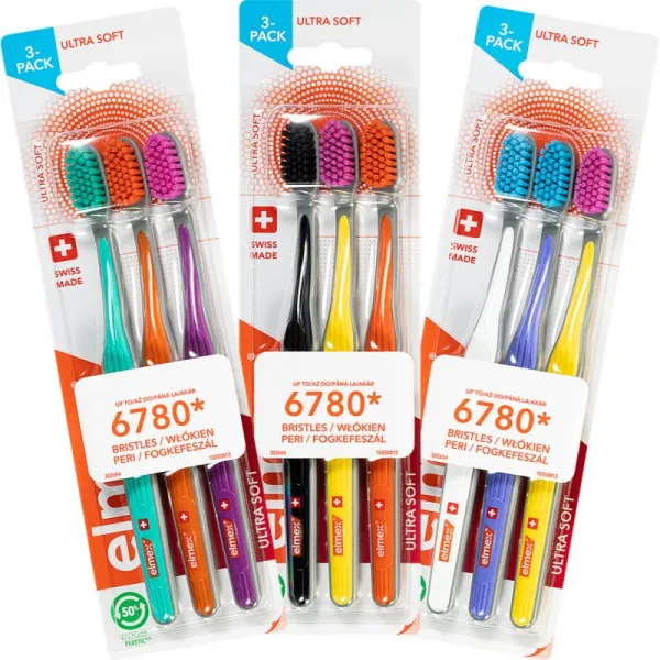 Elmex Swiss Made zubné kefky ultra soft Yellow + Blue + White 3 ks