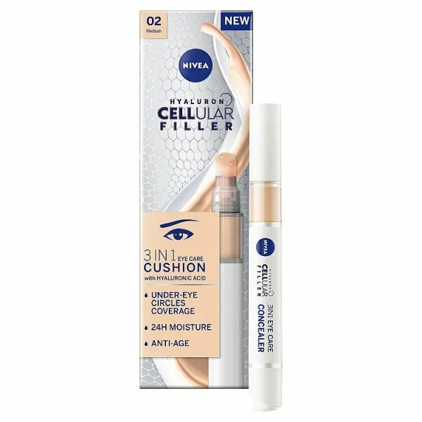 Nivea Hyaluron Cellular Filler tónujúci hydratačný krém na oči odtieň 02 Medium 4 ml