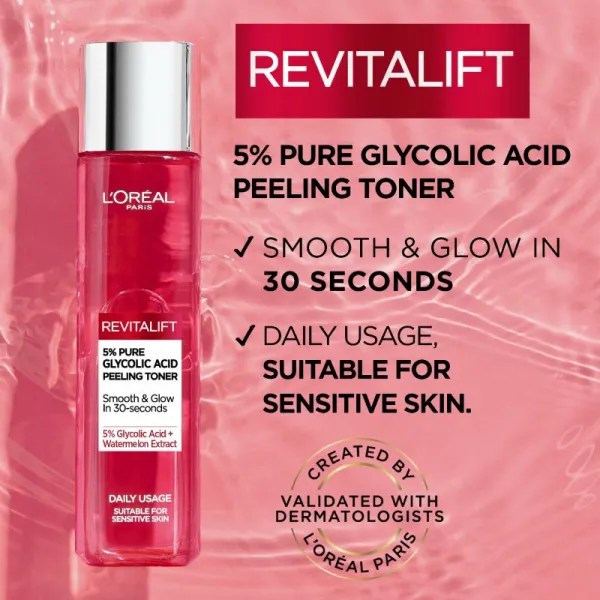 L’Oréal Paris Revitalift Glycolic peeling toner exfoliačné čistiace tonikum 180 ml