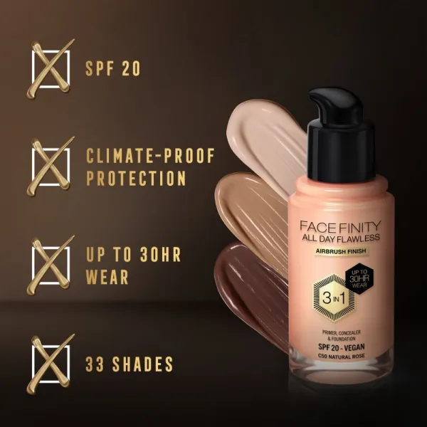 Max Factor Facefinity All Day Flawless dlhotrvajúci make-up SPF 20 odtieň C50 Natural Rose 30 ml