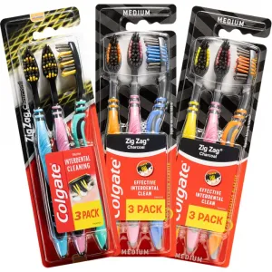 Colgate Zig Zag Charcoal zubné kefky medium 3 ks