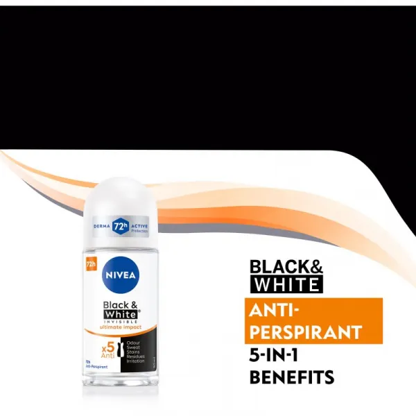 Nivea Invisible Black & White Ultimate Impact guličkový antiperspirant pre ženy 50 ml