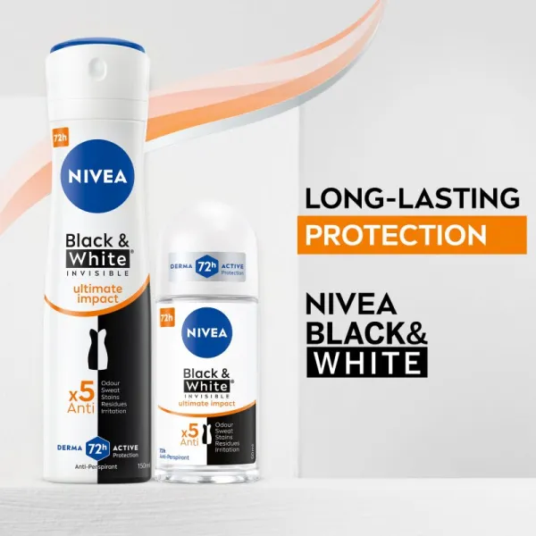 Nivea Invisible Black & White Ultimate Impact guličkový antiperspirant pre ženy 50 ml