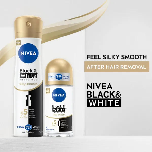 Nivea Invisible Black & White Silky Smooth guličkový antiperspirant pre ženy 50 ml