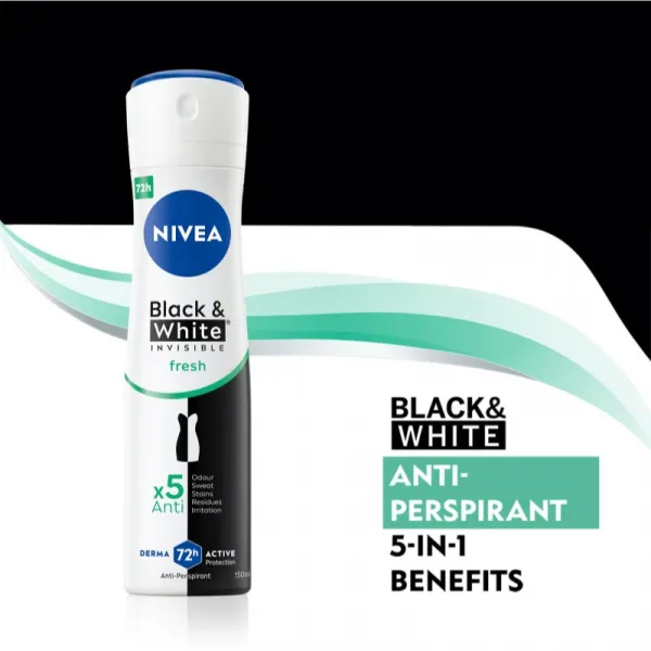 Nivea Invisible Black & White Fresh antiperspirant v spreji pre ženy 150 ml