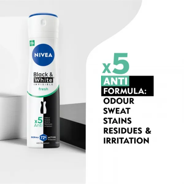 Nivea Invisible Black & White Fresh antiperspirant v spreji pre ženy 150 ml