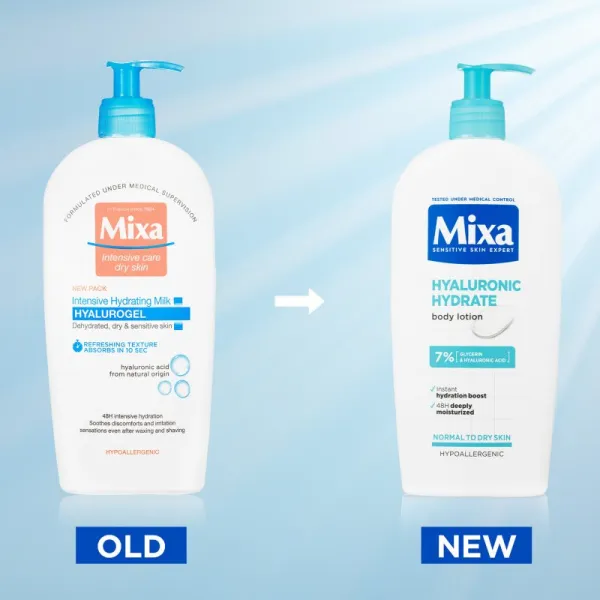 Mixa Hyaluronic Hydrate intenzívne hydratačné telové mlieko na normálnu až suchú pokožku, 400 ml