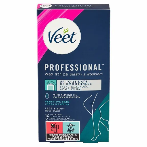 Veet Professional Sensitive Skin voskové depilačné pásiky pre citlivú pokožku 12 ks