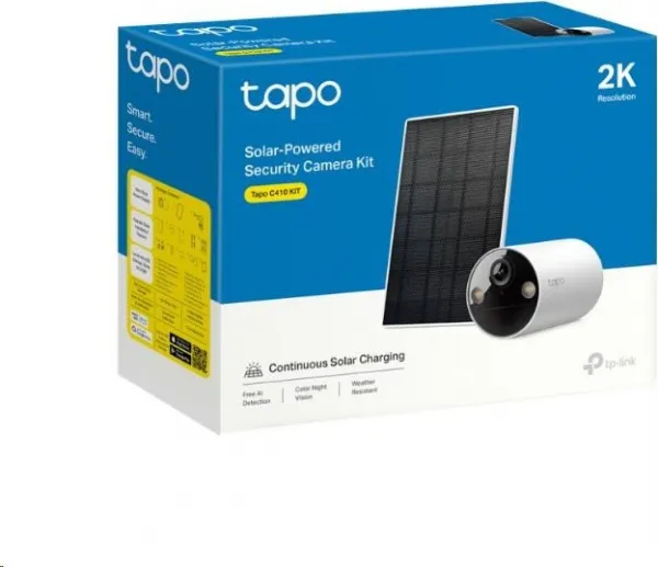 TP-Link Tapo C410 KIT venkovní kamera, solární panel (3MP, 2K QHD, 1296p, IR 9m, WiFi, micro SD card, IP65)