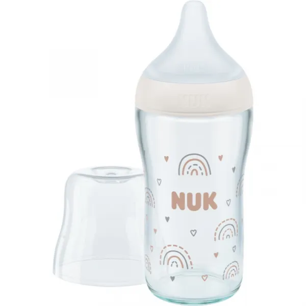 NUK Perfect Match Glass Bottle sklenená dojčenská fľaša s kontrolou teploty 3m+ 230 ml