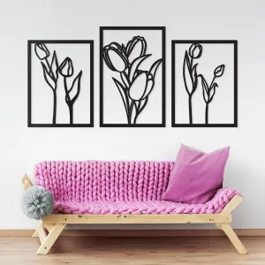 3-dielna dekorácia na stenu - Tulipány v ráme