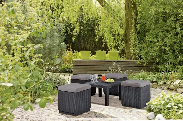 KETER Taburetka STOOL CUBE | hnedá/sivohnedá poduška