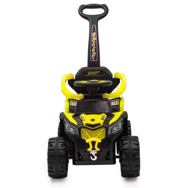 Detské elektrické odrážadlo Baby Mix Ruggy s vodiacou tyčou žlté