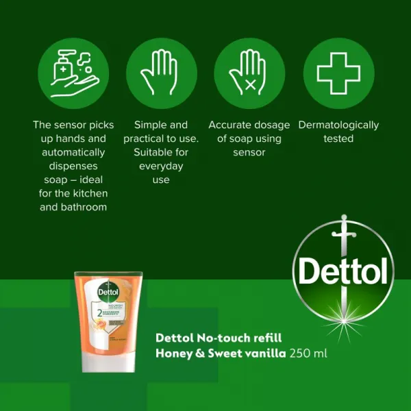Dettol Soft on Skin Kids No-Touch Refill náplň do bezdotykového dávkovača mydla Honey & Vanilla 250 ml