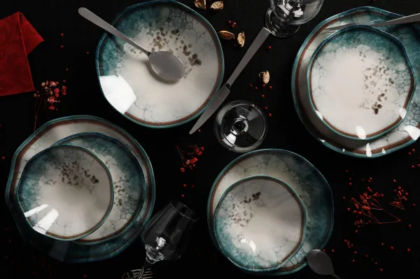Hermia Porcelánová sada 24 ks talířů Abstract I bílá/modrá