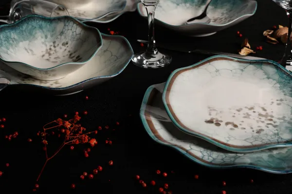 Hermia Porcelánová sada 24 ks talířů Abstract I bílá/modrá