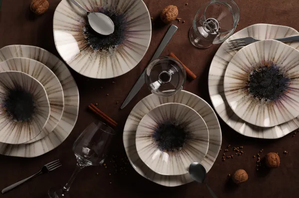 Hermia Porcelánová sada 24 ks talířů Abstract bílá/modrá