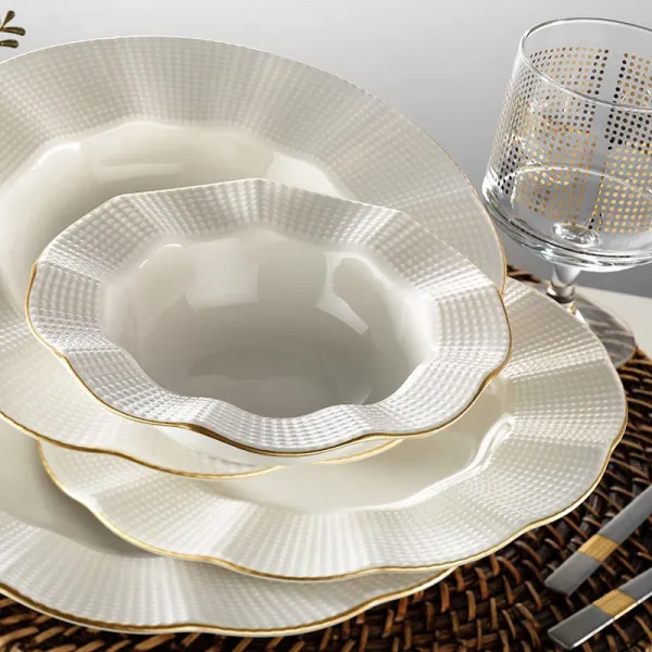 Hermia Porcelánová sada 24 ks talířů Creamy Gold bílá/zlatá