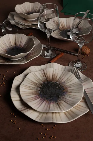 Hermia Porcelánová sada 24 ks talířů Abstract bílá/modrá