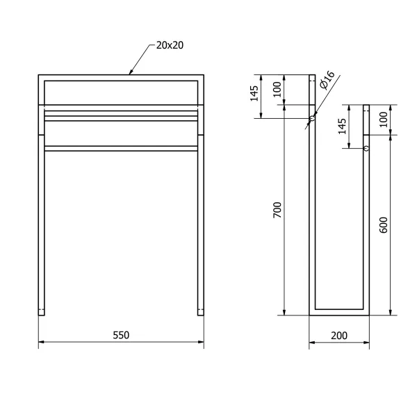 SKA stojan na uteráky 550x800x200mm, čierna mat / dub SKA308