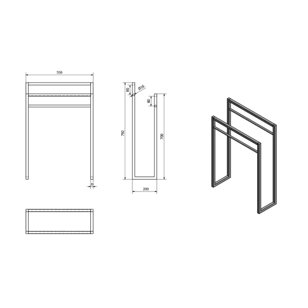 SKA stojan na uteráky 550x790x200mm, čierna mat SKA301