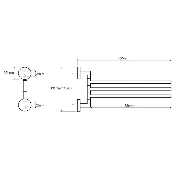 SAPHO - X-ROUND trojitý držák ručníků otočný 380, chrom XR407
