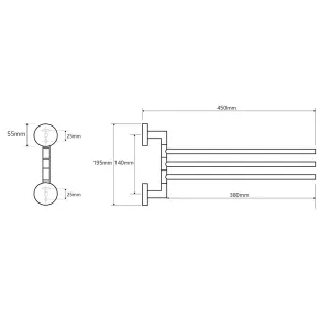 SAPHO - X-ROUND trojitý držák ručníků otočný 380, chrom XR407