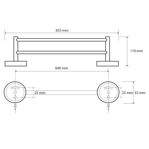 SAPHO - X-ROUND E dvojitý držák ručníků 600, chrom XR423