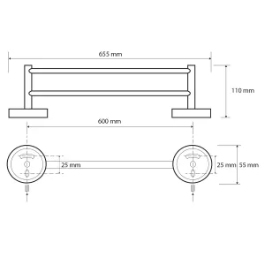 SAPHO - X-ROUND E dvojitý držák ručníků 600, chrom XR423
