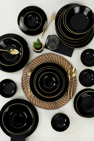 ASIR Porcelánová jedálenská súprava 24 ks BLACK čierne zlato