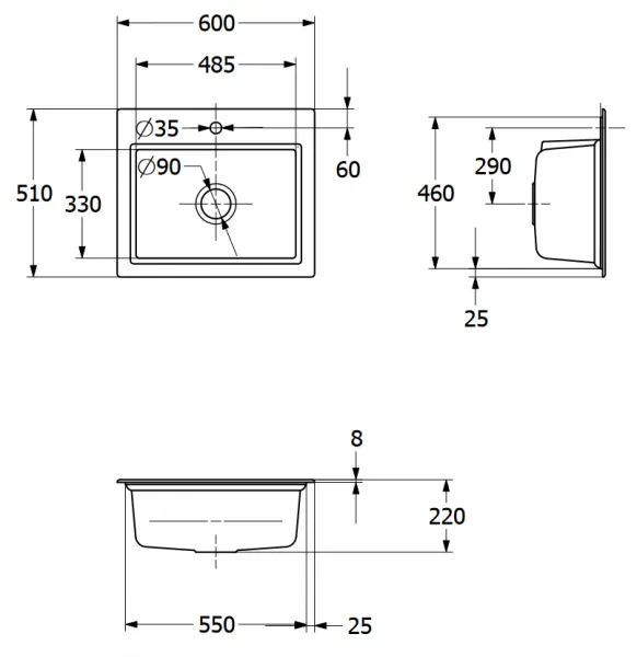 VILLEROY & BOCH VILLEROY & BOCH - Keramický drez Villeroy & Boch Subway Style 60 S, 336A01i4, Graphit 336A01i4