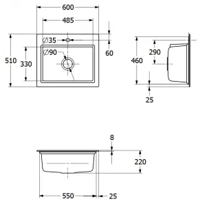 VILLEROY & BOCH VILLEROY & BOCH - Keramický drez Villeroy & Boch Subway Style 60 S, 336A01i4, Graphit 336A01i4