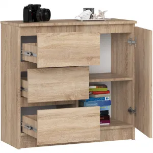 Ak furniture Komoda JERRY K 80 cm 1 dvere 3 zásuvky dub sonoma