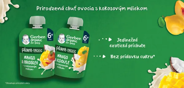 GERBER Kapsička organic ovocná mango a dula s kokosovým mliekom 80 g, 6+