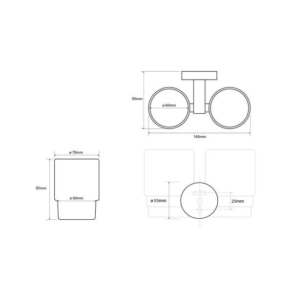 SAPHO - X-ROUND dvojitý držák skleniček, mléčné sklo, chrom XR902