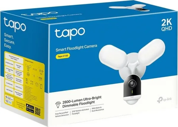 TP-Link Tapo C720 venkovní kamera s reflektory (4MP, 2K QHD, 1440p, IR 30m, WiFi, microSDcard, IP65)
