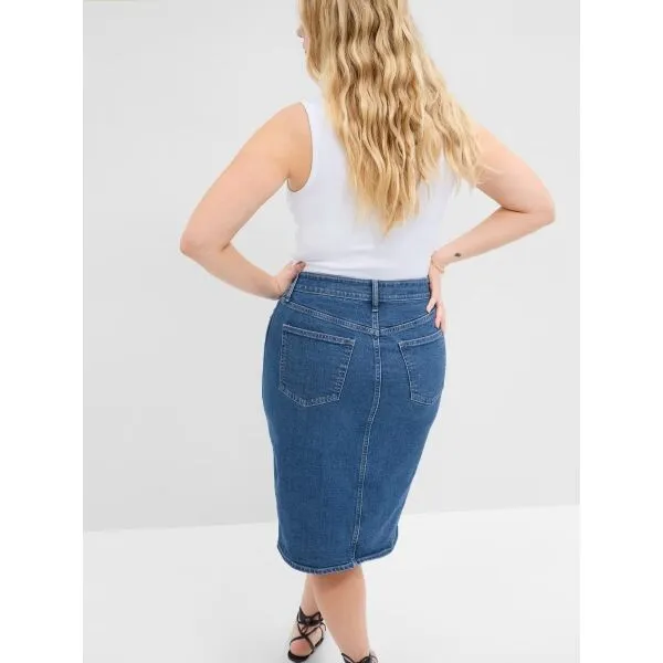 GAP V-DENIM MIDI Dámska sukňa, tmavo modrá, veľkosť