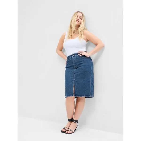 GAP V-DENIM MIDI Dámska sukňa, tmavo modrá, veľkosť