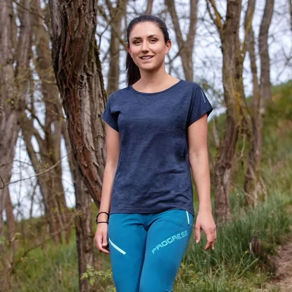 PROGRESS SAXANA Dámske Merino tričko s krátkym rukávom, tmavo modrá, veľkosť