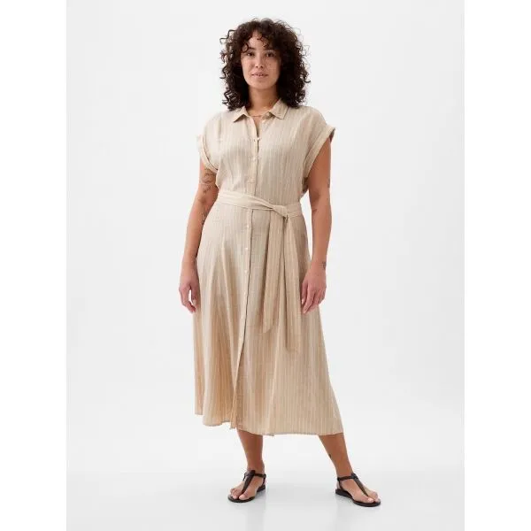 GAP TIE WAIST Dámske šaty, béžová, veľkosť