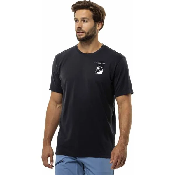 Jack Wolfskin VONNAN S/S GRAPHIC T M Pánske tričko, čierna, veľkosť