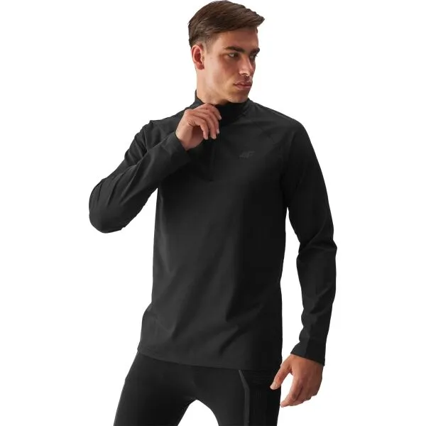 Pánska zateplená lyžiarska mikina s 1 2 zipsom 4F BRUSHED UNDERWEAR-WAW24UBRUM076-20S-DEEP BLACK